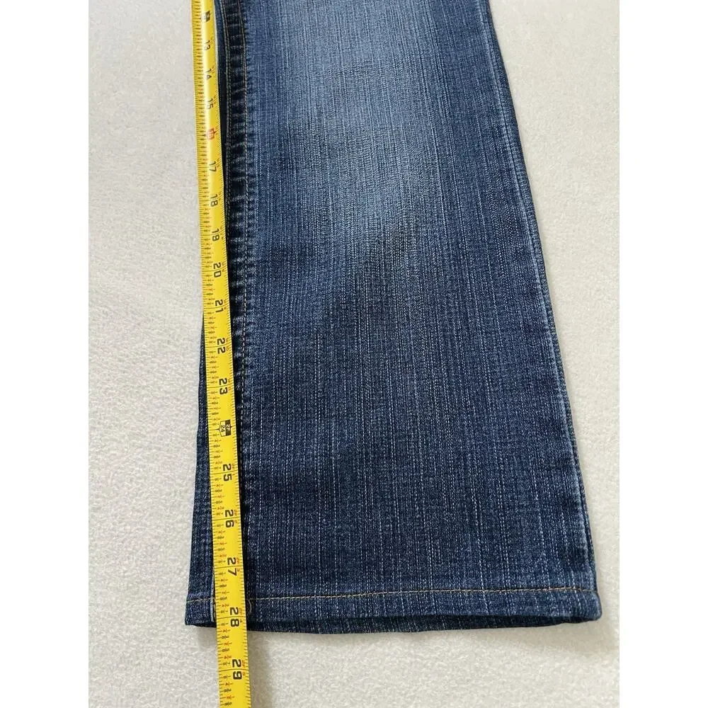 True Religion Jeans Size 31 Blue Denim Painted Red Horseshoe Logo Medium Wash